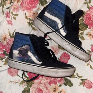 Vans sk8hi classic black and blue with shark design
